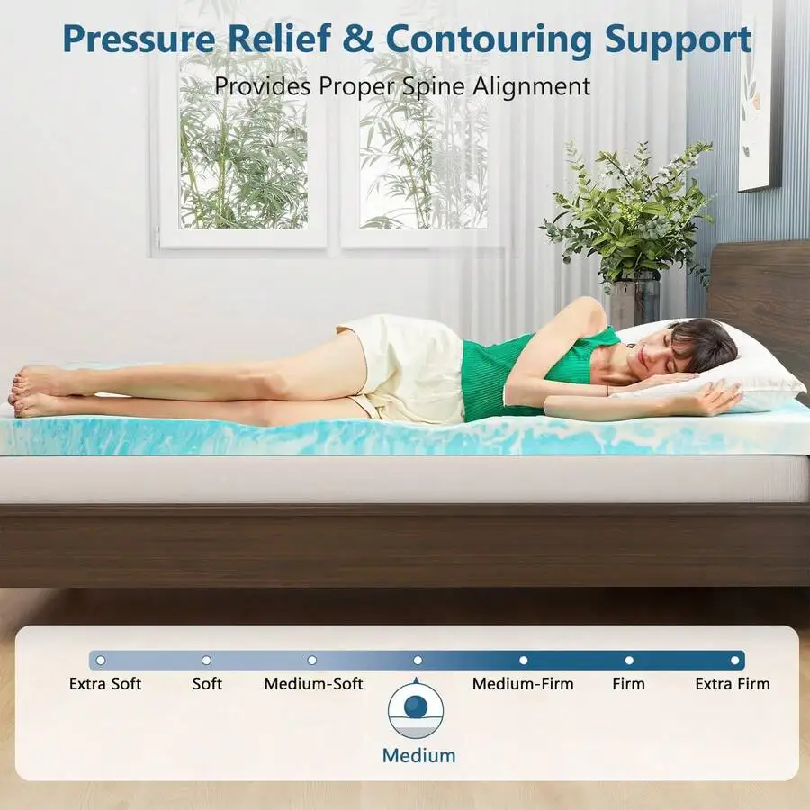 2/3 Inches Memory Foam Mattress Topper, Pressure Relief For Back Pain, CertiPUR-US Certified