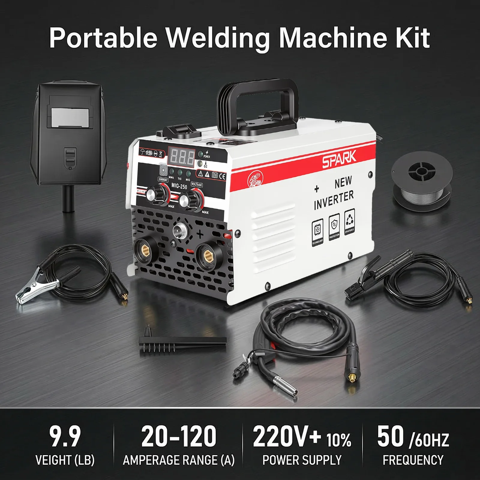 MIG 250 Tragbares 3-in-1-Inverter-Schweißgerät mit LED-Digitalanzeige, 220V Multifunktionaler Elektroschweißer