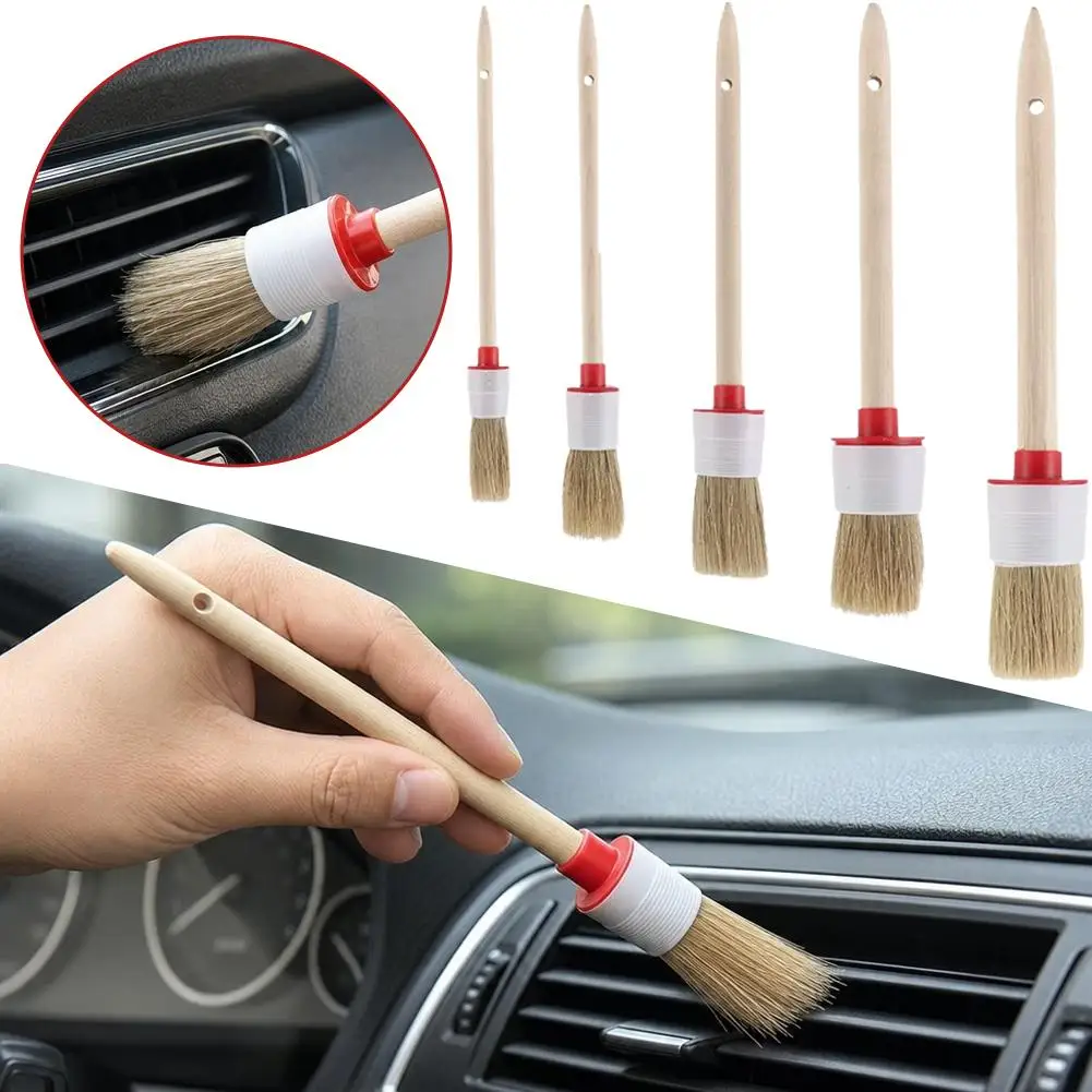 5PCS Round Head Brush Wooden Handle White Pig Mane Tool Decoration Painting Latex Coating Cleaning Barbecue Baking Painting