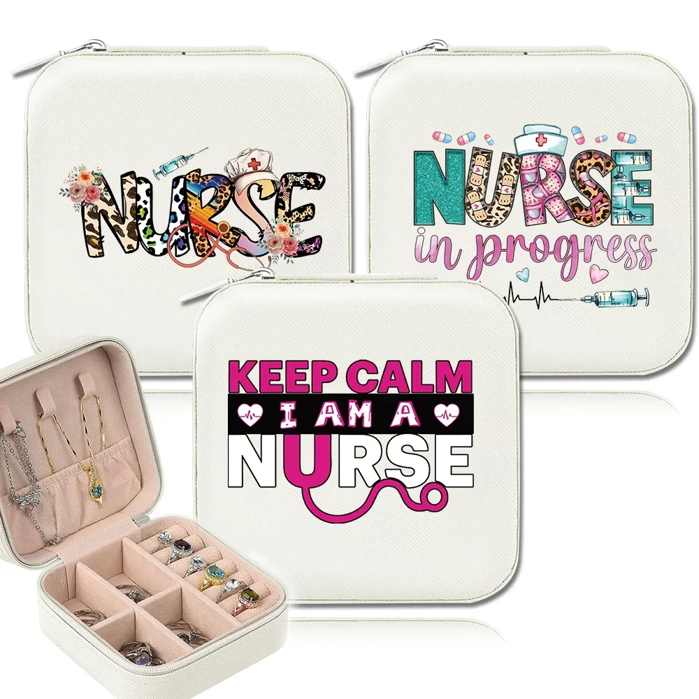 Portable Jewelry Storage Box Travel Necklace Ring Organizer Boxes New Zippered Women's Jewels Case Nurse Pattern