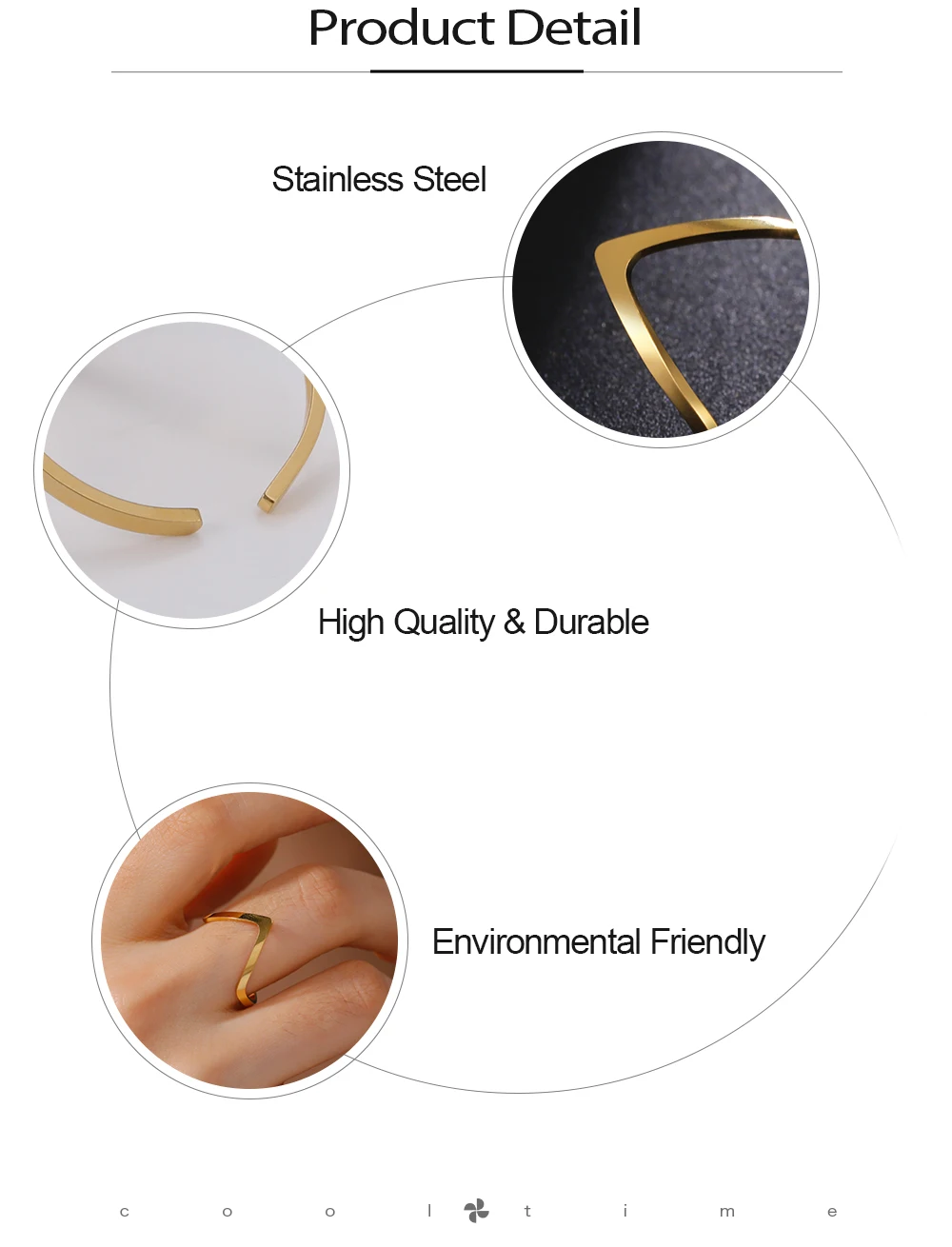 COOLTIME Unregelmäßiger Chevron-V-Ring aus Edelstahl, verstellbare Ringe für Frauen, minimalistischer Schmuck, Großhandel, Geschenk zum Frauentag – Detail 4