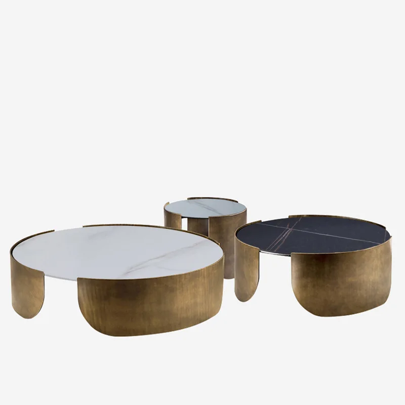 

Italian, light luxury, rock slab, round, coffee table, design, side table, combination, simple, modern, stainless steel