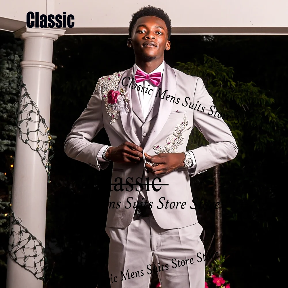Customized Resplendent Sequin Men Suit Simple Jewelry Crystal Wedding Tuxedos Slim Sparkly hombre 3 Pieces Set Groom Male Blazer