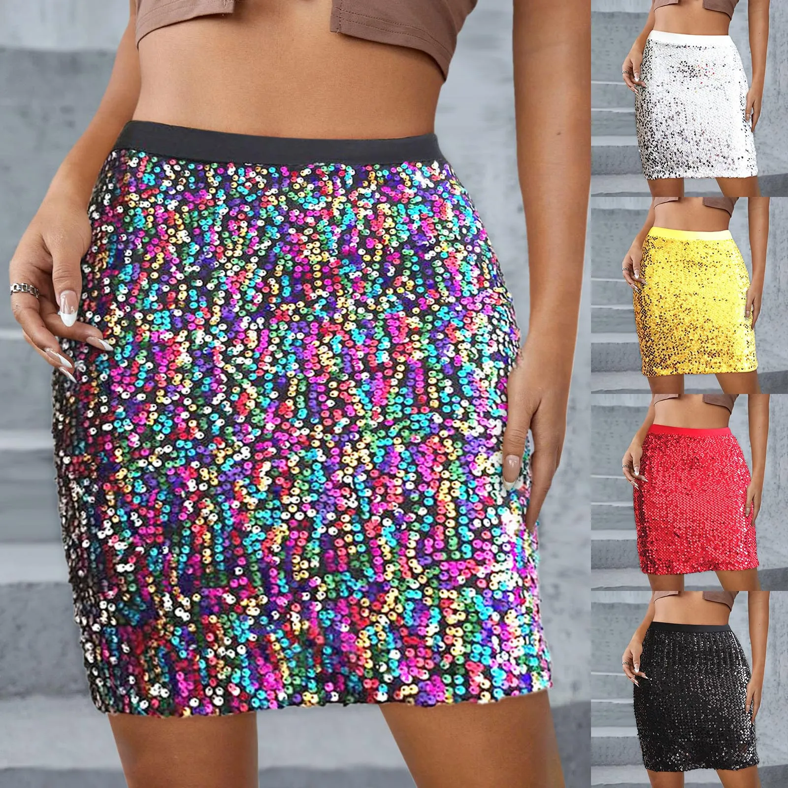 

Mardi Party Ladies Dance Performance Skirt Sequins Fine Flash Cheerleader Tutu Skirt Hip Carnival Festival Celebration