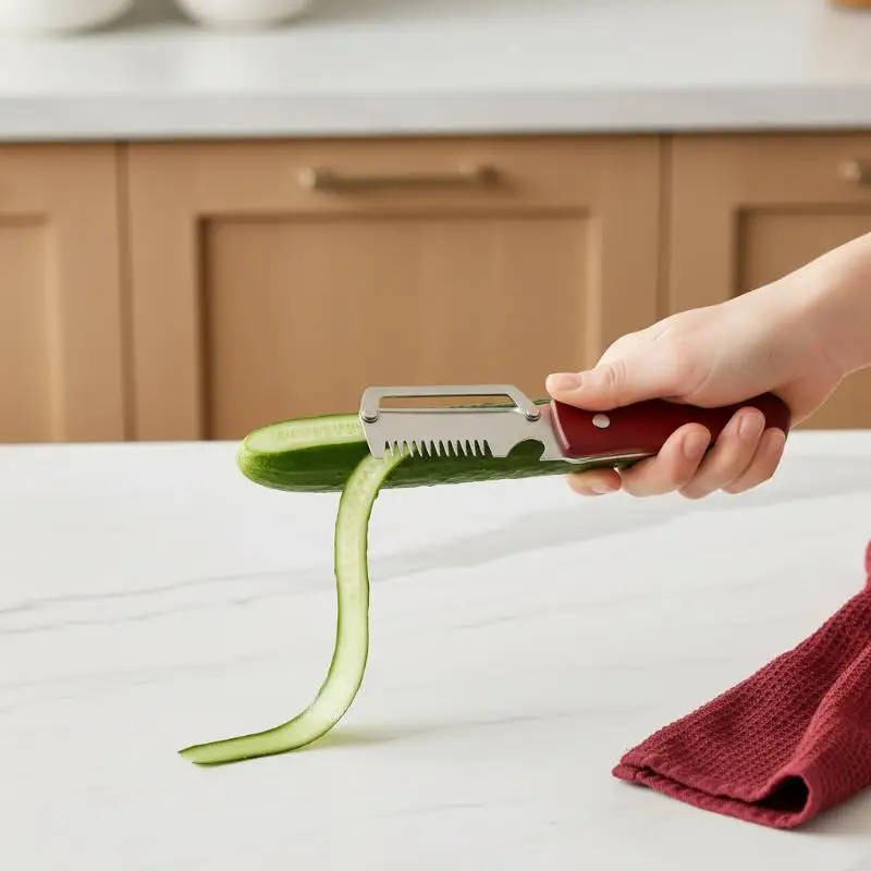 3-in-1 Serrated Peeling Knife Premium Vegetable Peeler With Wooden Handle And Bottle Opener Kitchen Tool
