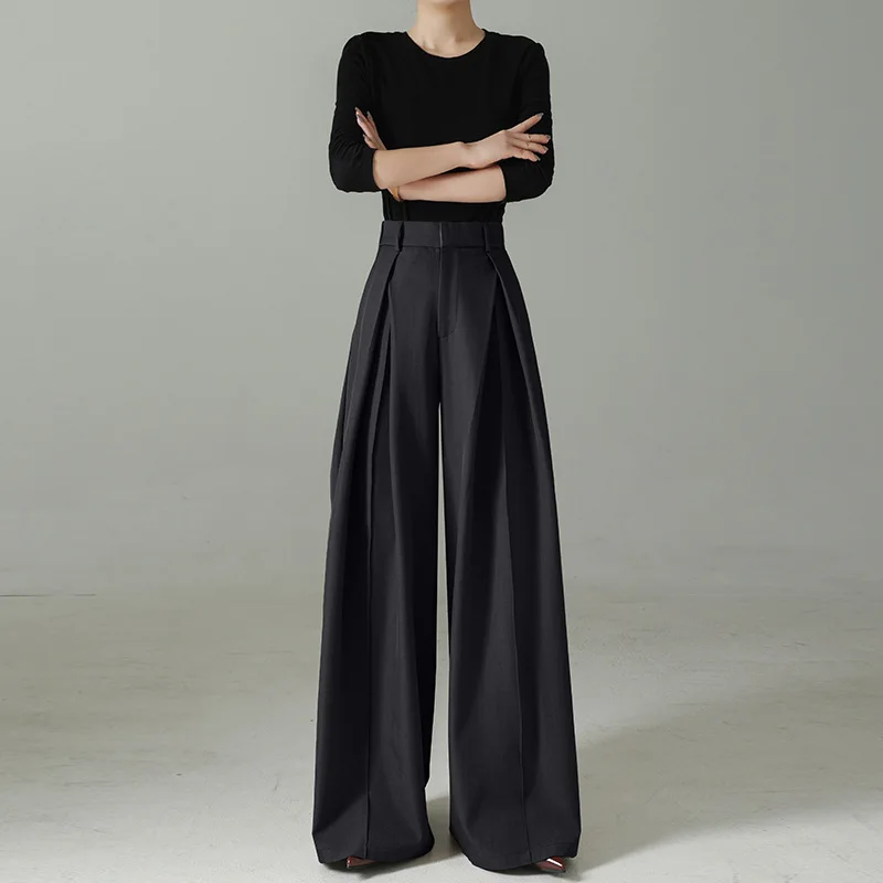 Women Suit Pants 2025 Spring Autumn New High Waist Pants Draped Wide Leg Versatile Loose Floor Sweeping Suit Trousers