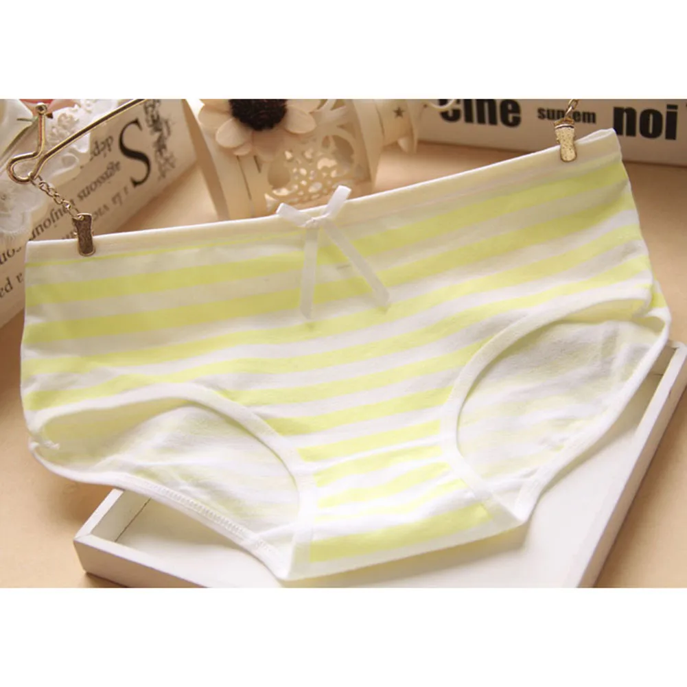 Underpant Women Underwear Home Vacation Breathable Briefs Cotton Moderate Elasticity Spring Striped Comfortable