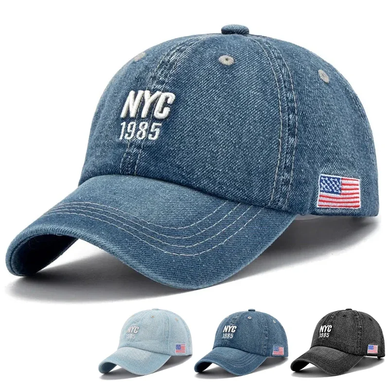 أزياء NYC 1985 التطريز الدنيم Snapback قبعات البيسبول قابل للتعديل في الهواء الطلق عارضة الكبار غسل الرياضة جولف قبعات للحماية من الشمس #1