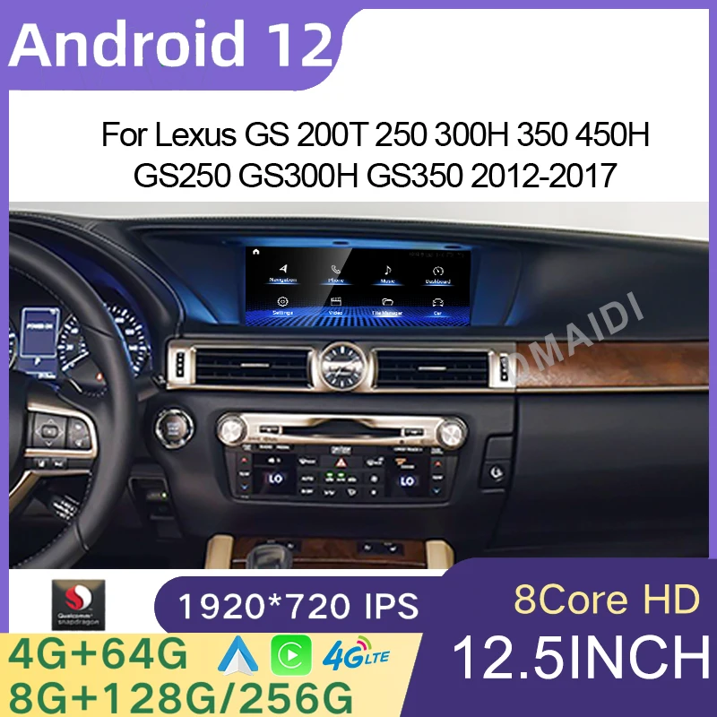 

NEW Car Radio Qualcomm Android 12 GPS Navigation Multimedia CarPlay For Lexus GS 200 250 300 350 450 2012-2017 Autoradio Stereo