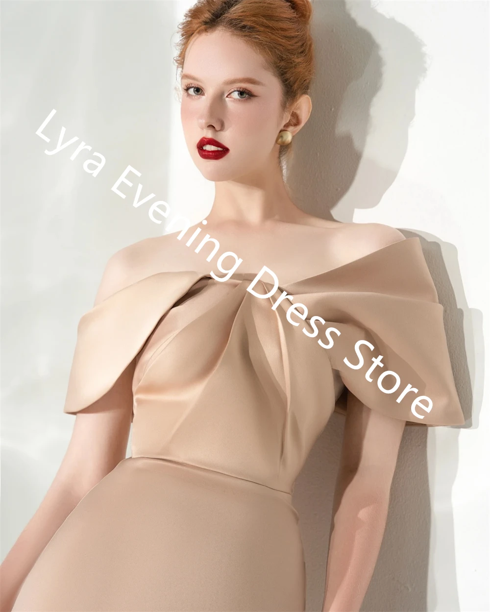 فستان سهرة من الساتان الكاكي مخصص على الموضة حورية البحر قبالة الكتف بدون أكمام فساتين المشاهير فستان الحفلات الناعمة