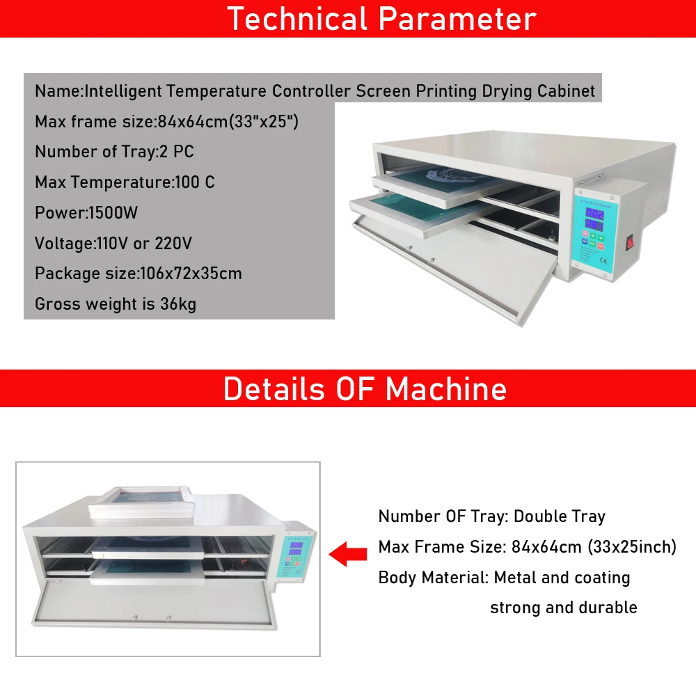 2 Tray 80x64CM Desktop Screen Printing Drying Cabinet