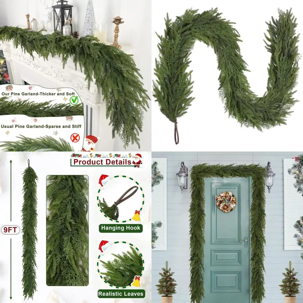 

Искусственная рождественская сосновая гирлянда: реалистичная зелень 9 футов для праздничного декора, использования в помещении и на открытом воздухе