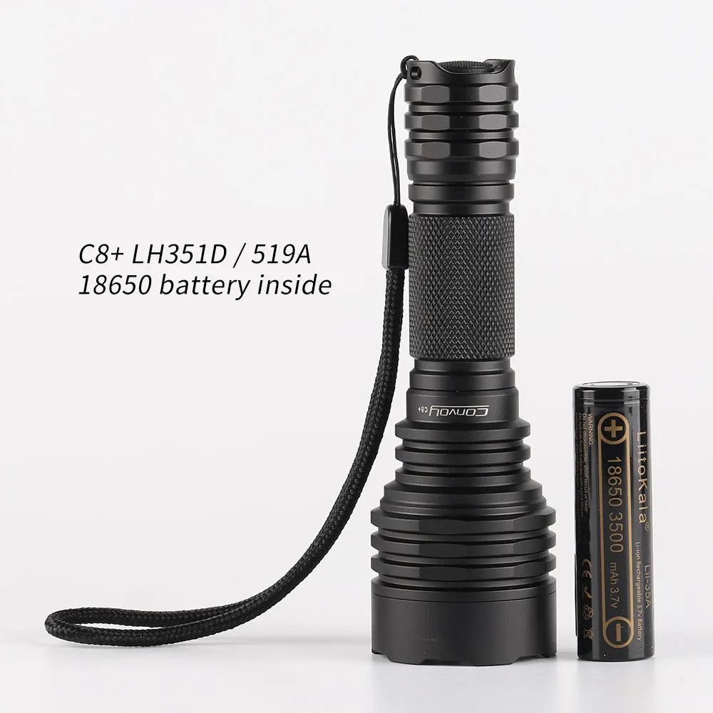 Convoy C8+ with LH351D 519A, 18650 flashlight,Ra 90,DTP copper plate,ar-coated glass lens,with 18650 lithium battery 12groups