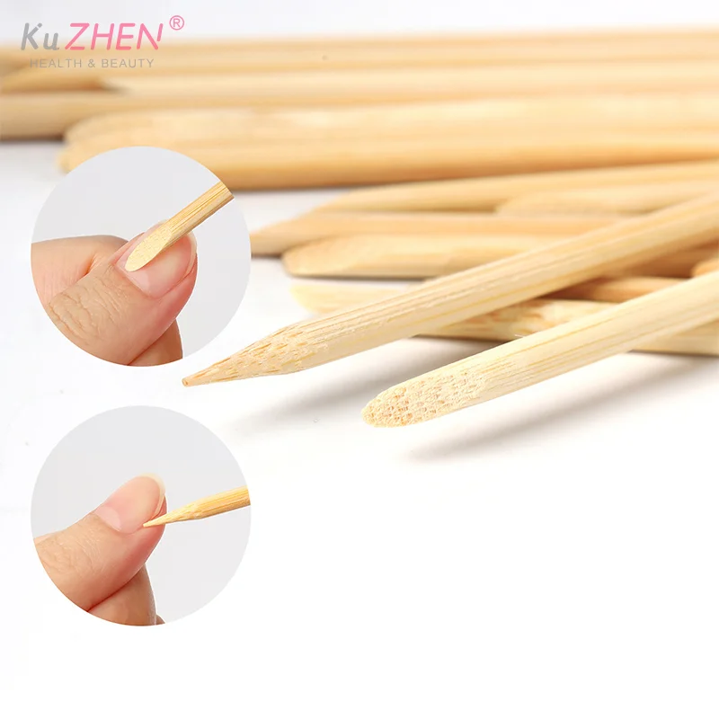 큐티클 푸셔용 오렌지 우드 스틱 100개/팩, 큐티클 제거 도구, 5가지 크기, 네일 매니큐어용 양면 포크