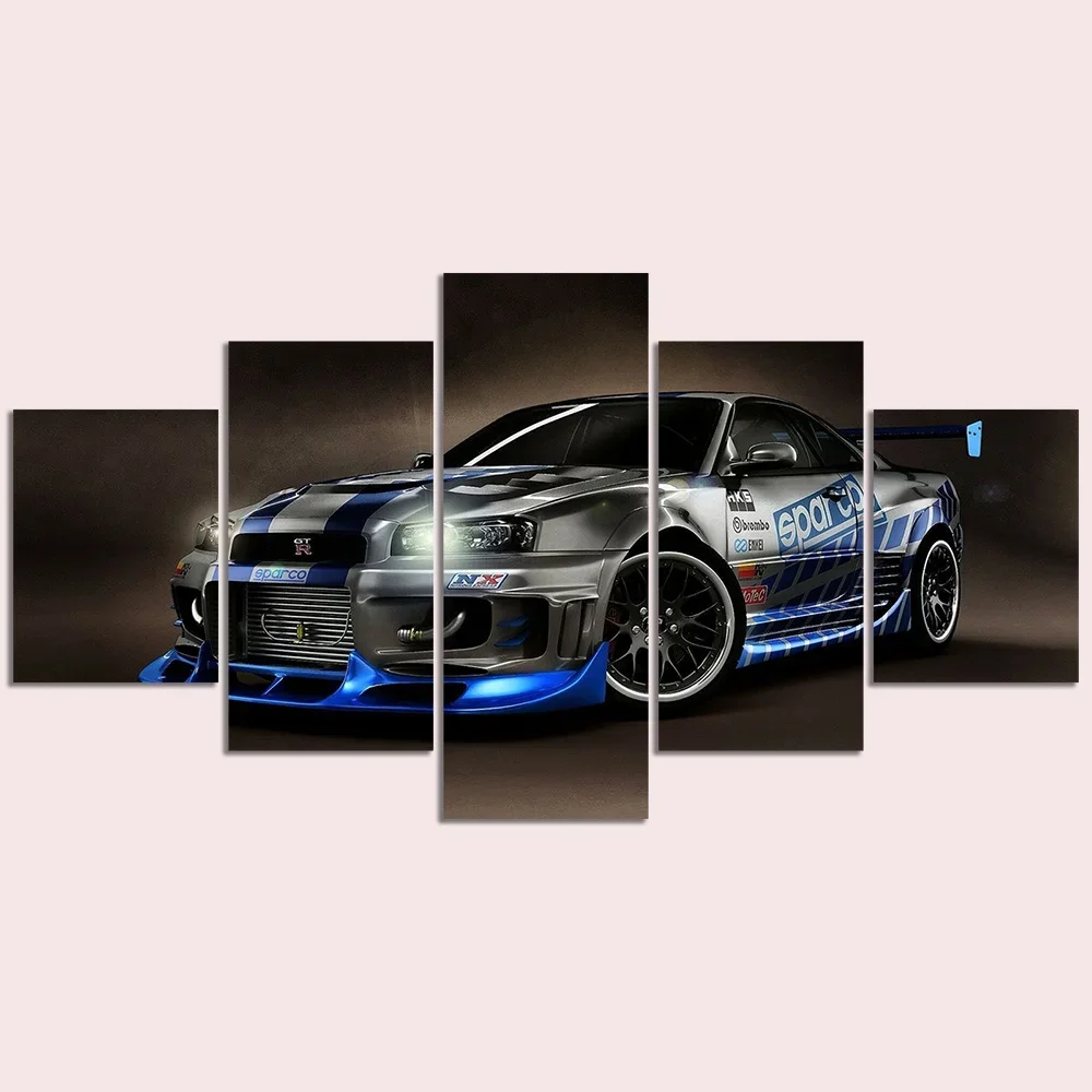 No Framed Canvas 5 Panel GTR Classic Sport Car HD Wall Art Posters Pictures Home Decor Multi 13 For Living Room Paintings