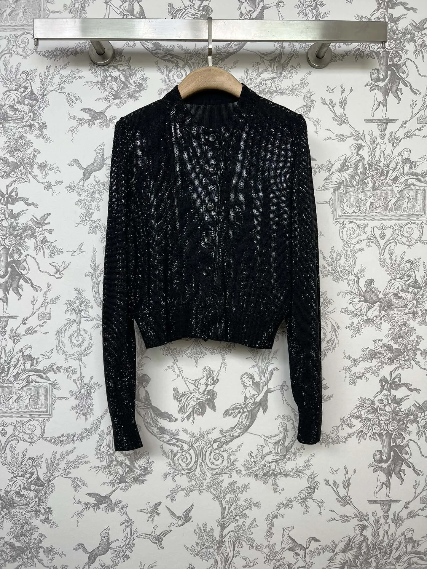 2024 Women's Clothing Black rhinestone cardigan Spring Summer New No.43