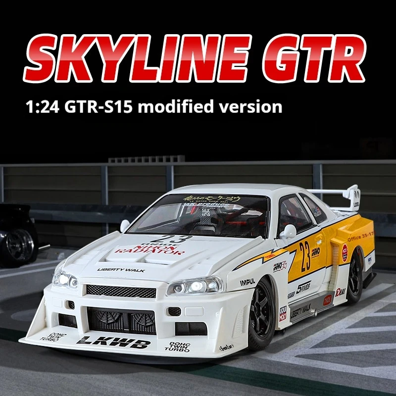 1: 24 Gtr-R34 Skyline Modified Model Sound And Light Power Steering Children'S Toy Ornament Display Collection Gift