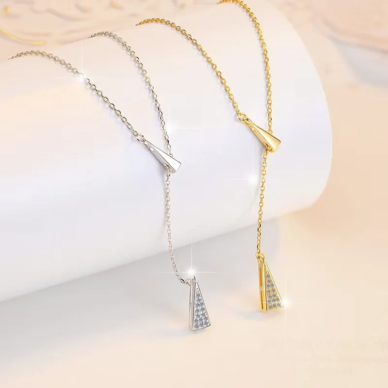 

S925 Silver Necklace Gift for Women Tassel Geometric Triangle Accessible Luxury Niche High-End Clavicle Chain Moissanite Jewelry Wholesale