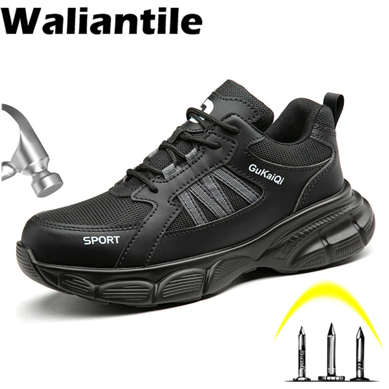 

Waliantile Anti-shock Safety Shoes Sneakers Men Steel Toe Anti-smashing Industry Work Boots Puncture Proof Indestructible Shoes