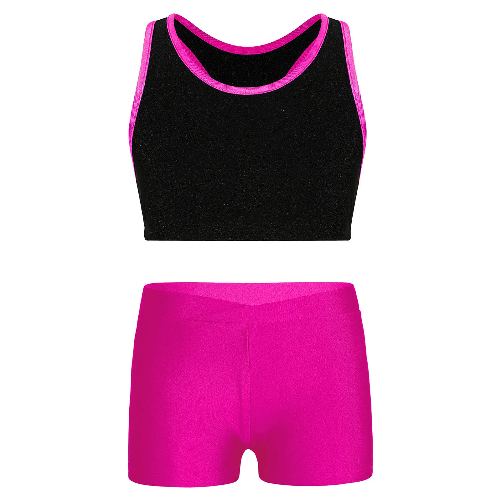 Kids Girls Ballet Gymnastics Outfits Children's Two Pieces Crop Top with Shorts Sports Set for Workout Yoga Exercise Clothes