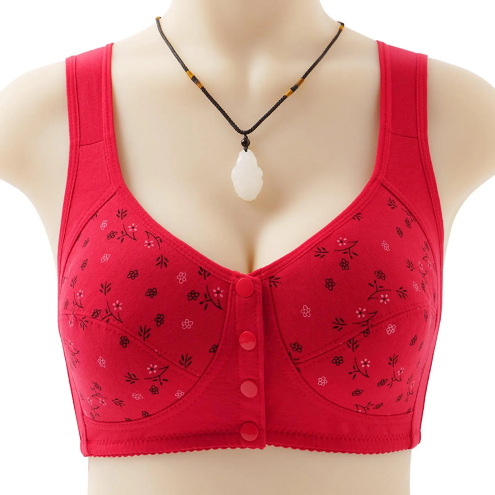 

2024 Women'S New Printed Front Button Underwear Soft Cotton Vest Bra Knitted Cotton Comfortable Plus Size Underwear Women