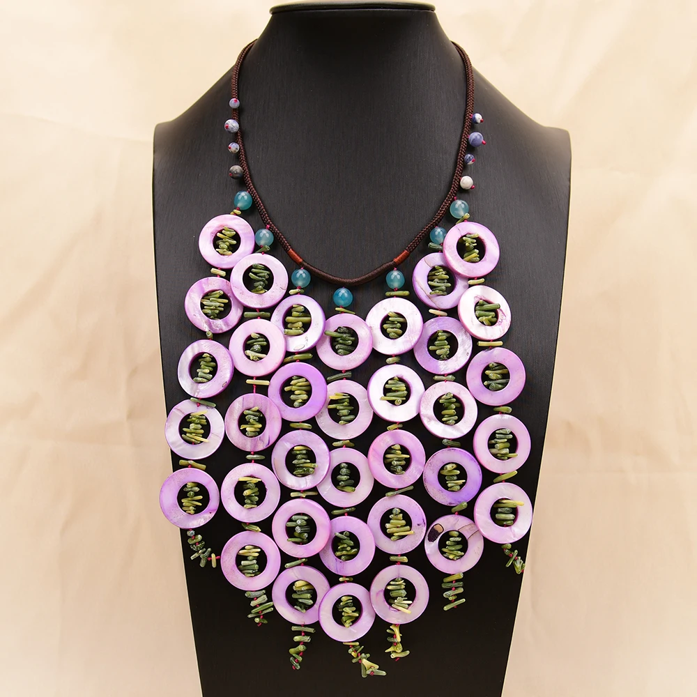 

APDGG A06 Ожерелье ручной работы из натурального камня, нефрита, коралловой ракушки, многожильное ожерелье