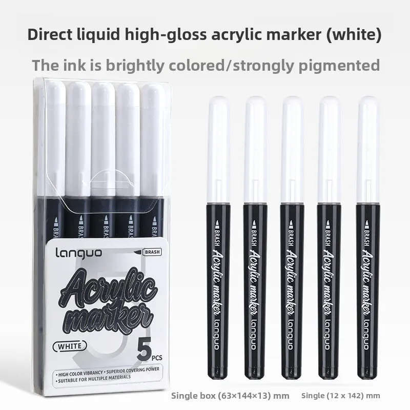 LANGUO 5 stuks/set, directe vloeibare acrylmarkers, zwarte, witte, gouden en zilveren kleuren, verfstift voor doe-het-zelfprojecten, geschikt voor tekenen en schilderen op glas.