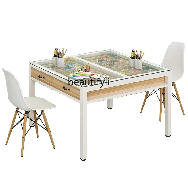 TTT Asmt59Studio table Training class Art painting table, handmade table Tempered glass Kindergarten desks and chairs