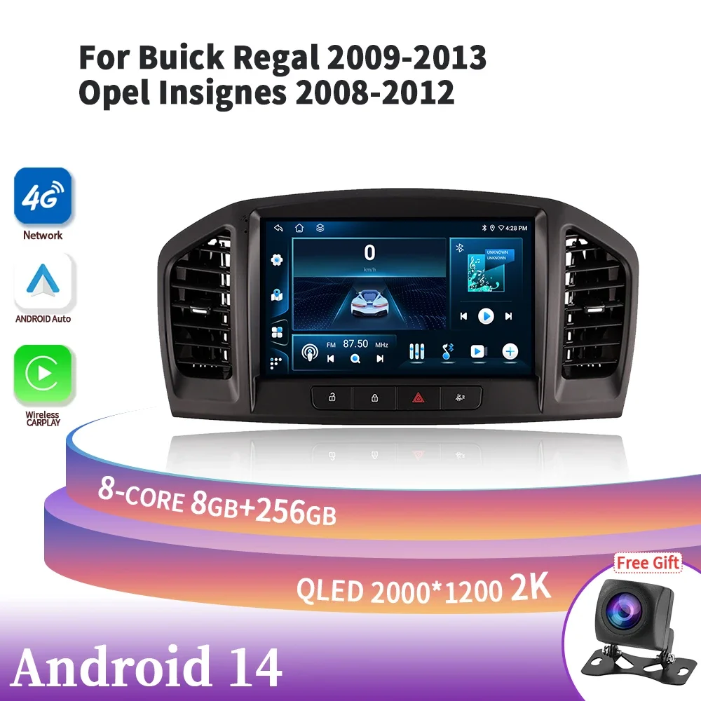 For Buick Regal 2009-2013 Opel Insignes 2008-2012 Android 14 Car Radio 4G GPS Wireless Bluetooth Carplay Multimedia Touch Screen