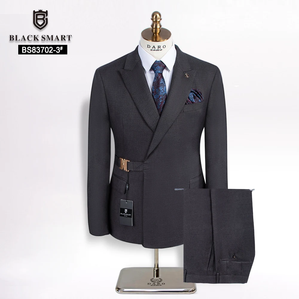 DAROuomo 2024 New Men Suits Black Fashion Tailor-Made Metal Side Release Buckle 2 Piece Casual Banque Wedding Daily Gift BS83702