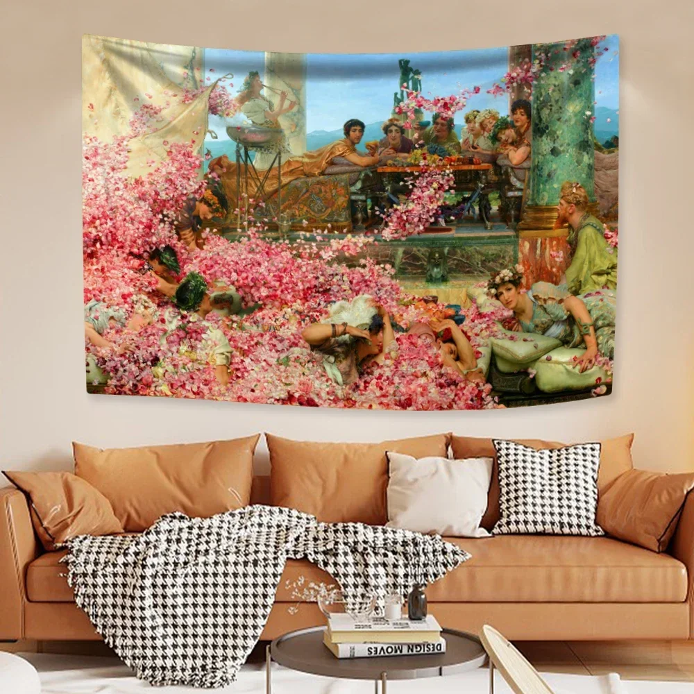 

Retro Oil Painting Tapestries The Roses Of Heliogabalus Boho Room Decor Wall Hanging Living Room Background Cloth