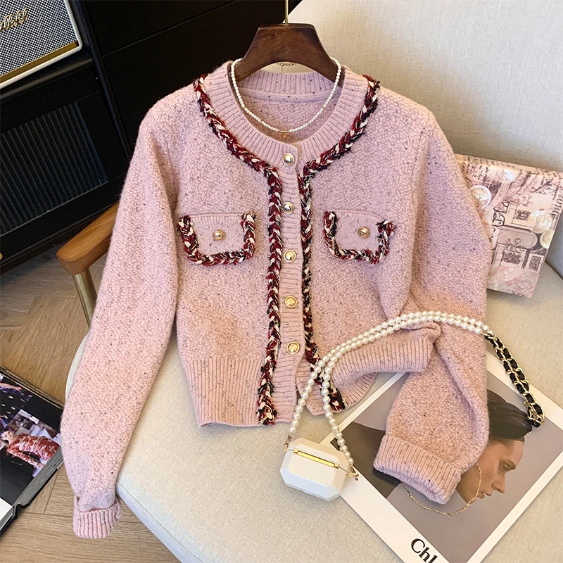 New Year Sweaters For Women 2024 Elegant Vintage Button Up O Neck Cropped Cardigan Stylish Fashion Chic Knitted Cardigans Jumper