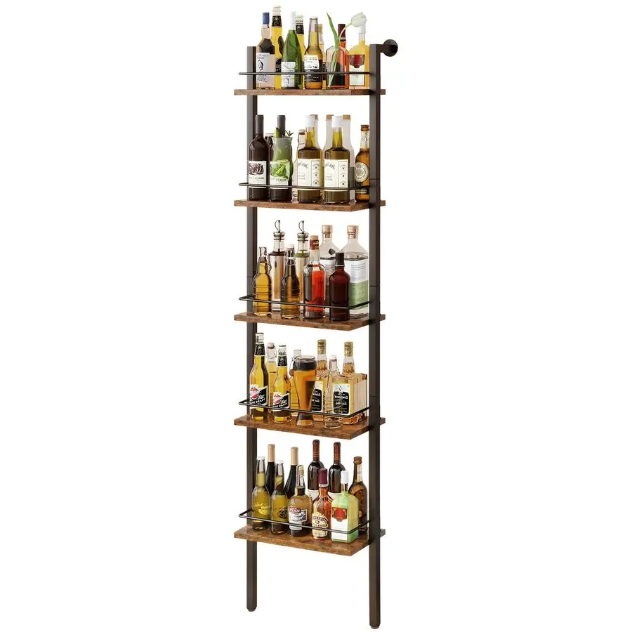 

5Tier Freestanding Wine RacksLiquor Bottle Display Shelf with Fences, Wall Mounted Floating Shelf Storage Stand for Kitchen, Din