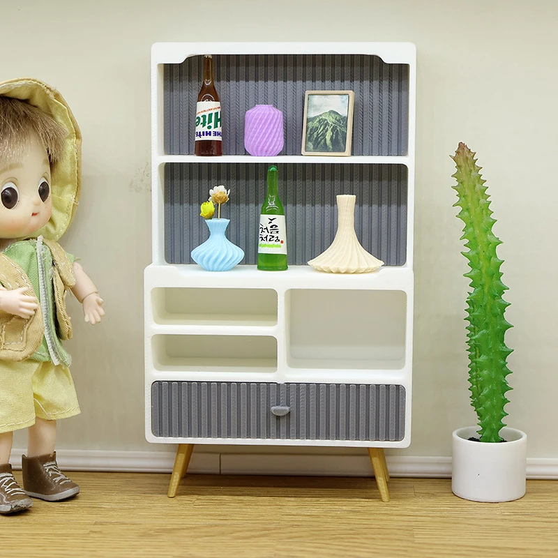 Miniature 1/12 Cabinet Storage Rack Model; Essential Prop for Dollhouse Micro Scene Creation