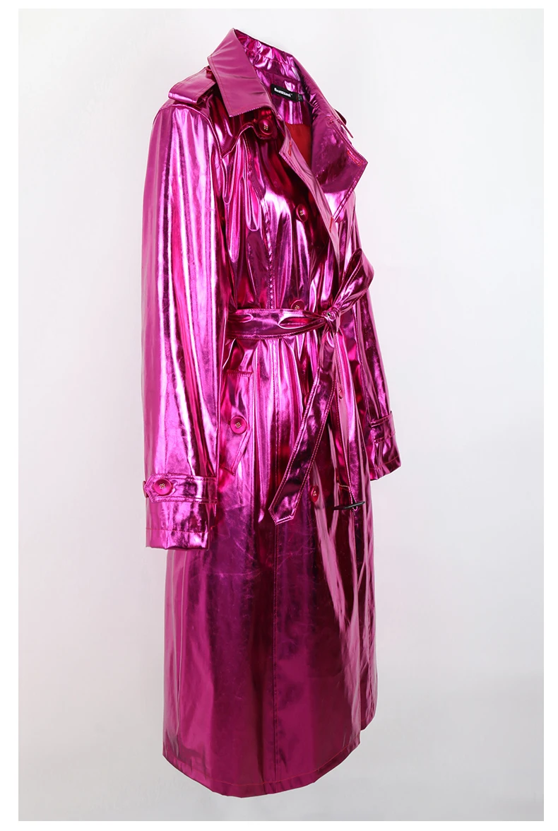 Nerazzurri Spring Autumn Long Shiny Reflective Patent Leather Trench Coat for Women Sashes Double Breasted European Fashion 2022