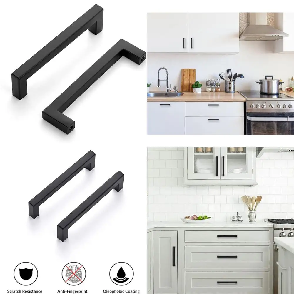 

Matte Black Square Drawer Pulls Stainless Steel Kitchen Cabinet Hardware 50 Pack Modern Handles for Cupboards and Cabinets