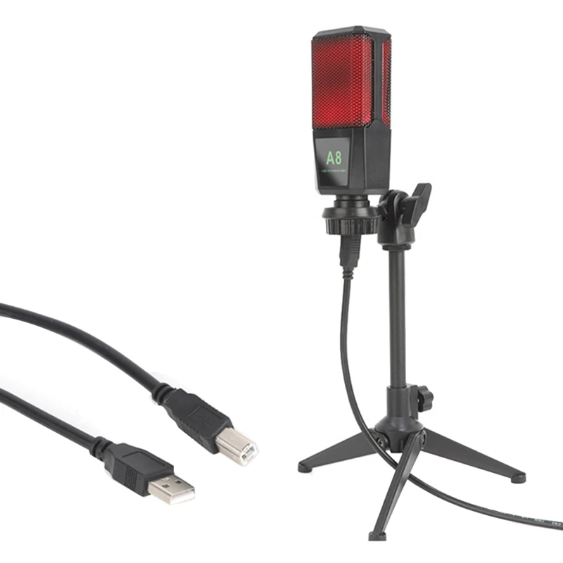 A8 USB Condenser Microphone Sound Podcast Studio Microphones With PC Stent For Computer PC