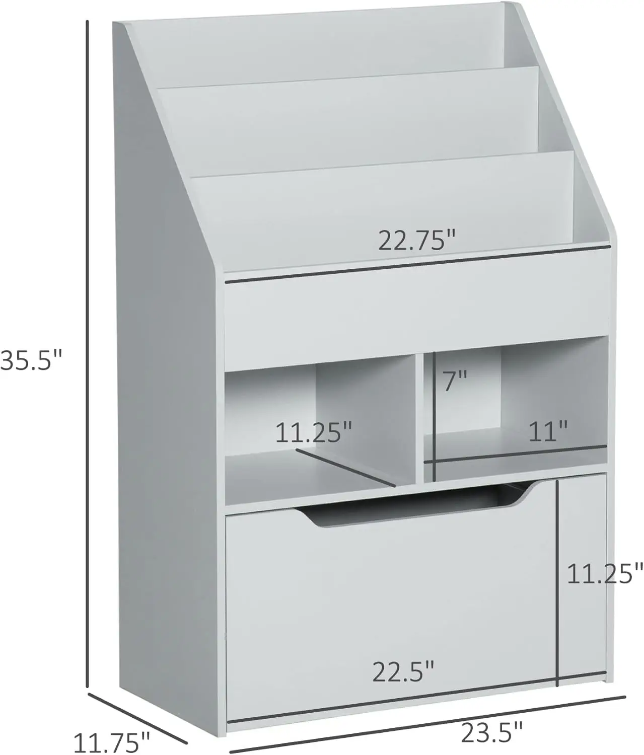 Детский книжный шкаф с ящиком для хранения, органайзер с несколькими полками для книг и игрушек в игровой комнате, серый