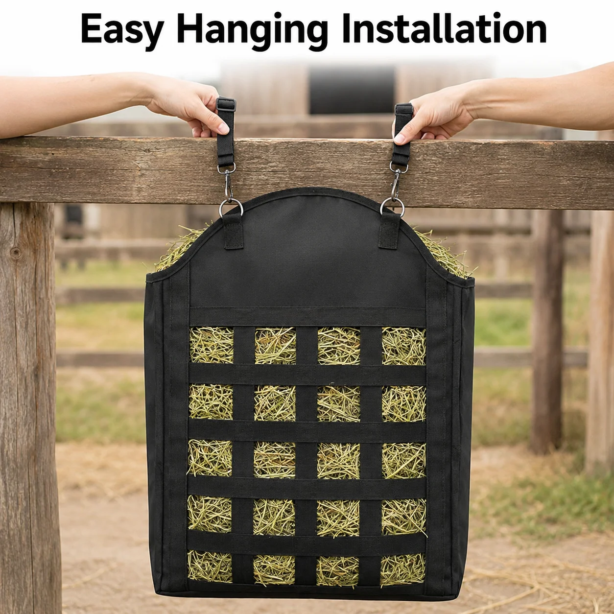 Portable Hanging Hay Feeder Bag Slow Feed Hay Net Lightweight Horse Goat Sheep Feeding Bag Outdoor Farm Supply