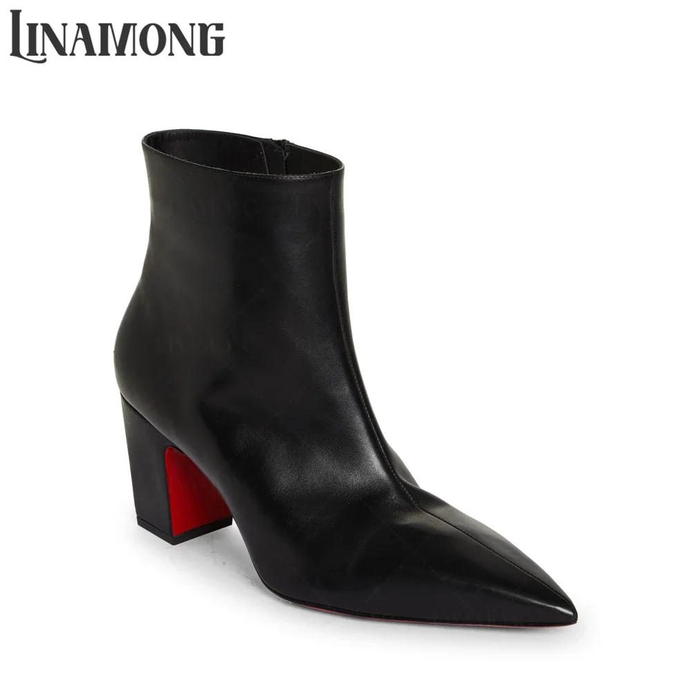 5cm Block Heel Booties for Men Pointed Toe Leather Boots Designer Style Concise Solid Color Ankle Boots Black White Men's Boots