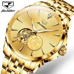 Real Gold Automatic Watch for Men Swiss Movement JSDUN Original Wristwatch Sapphire Mirror Waterproof Clock Business Men's Watch