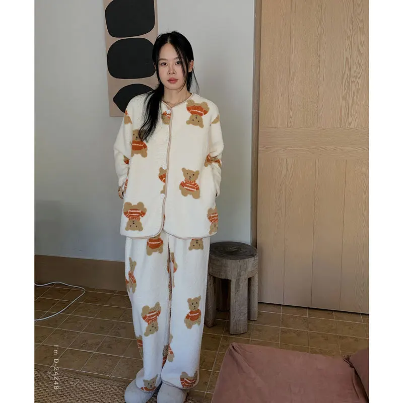 Millet Velvet Small House Warm Clothes Winter New Women's And Casual Outerwear Home Clothing Set Printing Nightwear Female