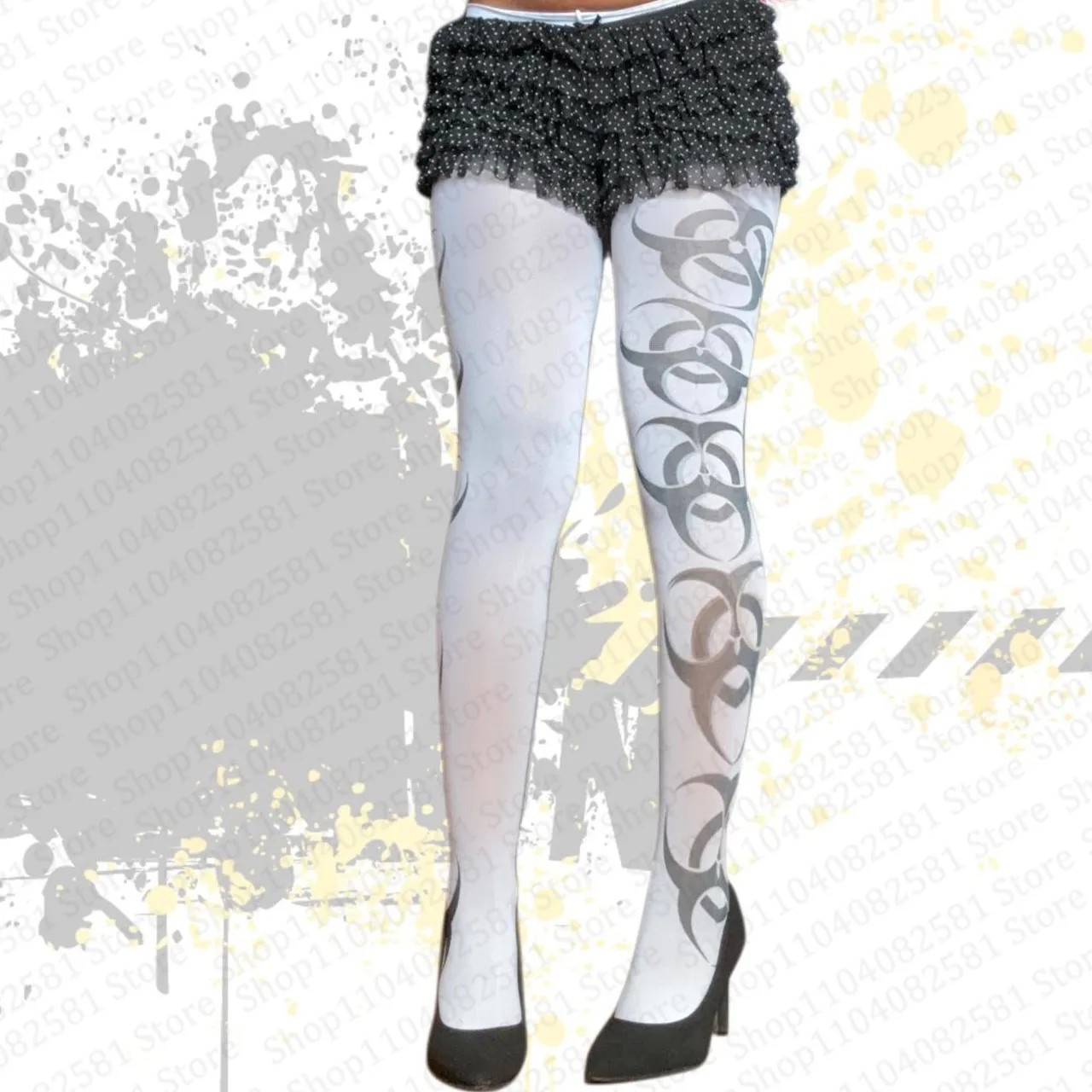 Gothic Geometric Pattern Printed Pantyhose White Graffiti Casual Basic Women's Hip Hop Rock Street Versatile Middle Socks