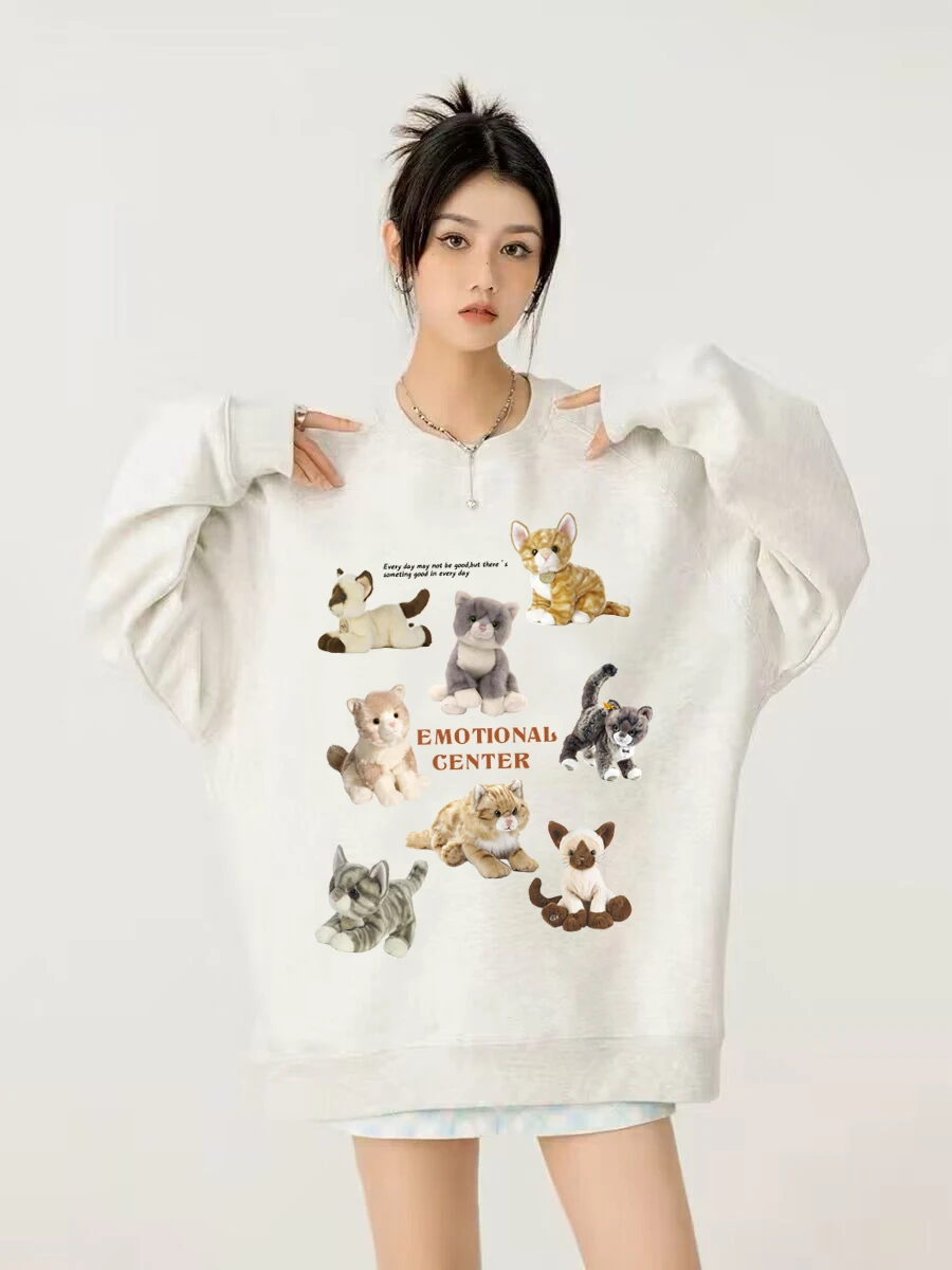 

Emotional Cats Women's Sweatshirts Casual Long Sleeves Tops Ladies Streetwear Fashion Pullover Clothes Female O-neck Hoodies