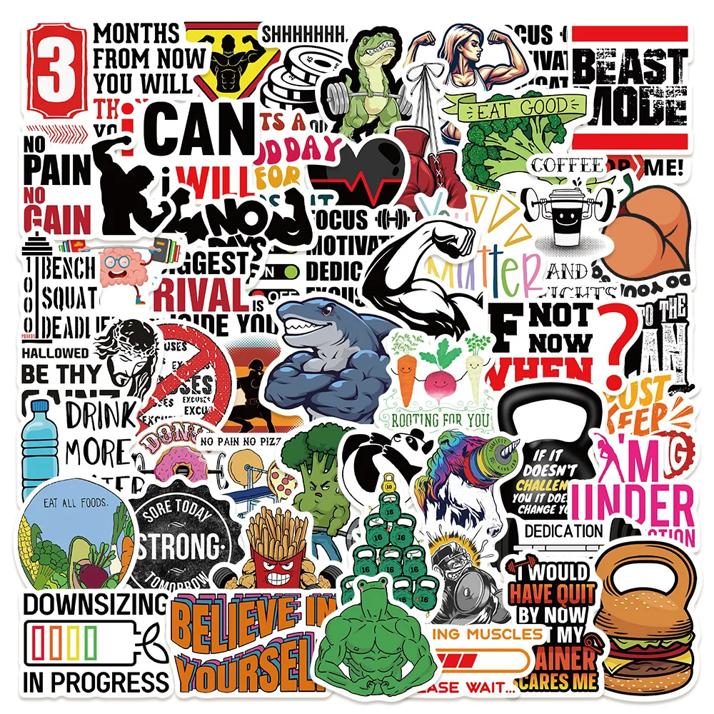 10/30/50PCS Fitness Encouragemen Stickers DIY Phone Wall Notebook Laptop Skateboard Guitar Fridge Car Helmet Bike Decals Toys