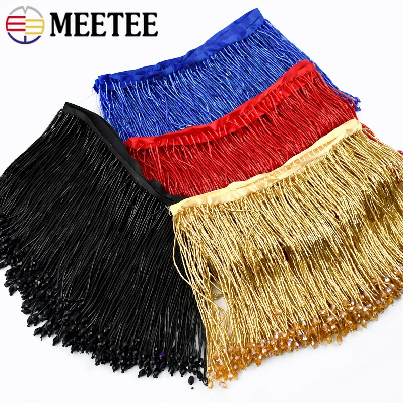 1Yard Meetee 15cm Beaded Fringe Trim Rhinestone Tassels Lace Ribbon Latin Dress Decoration Curtain Trimming DIY Crafts Material