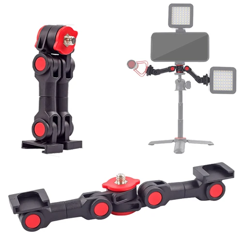 Adaptador giratorio de montaje de zapata fría con tornillo de 1/4 "", soporte de barra de extensión de zapata fría doble para cámara, teléfono, micrófono de luz LED