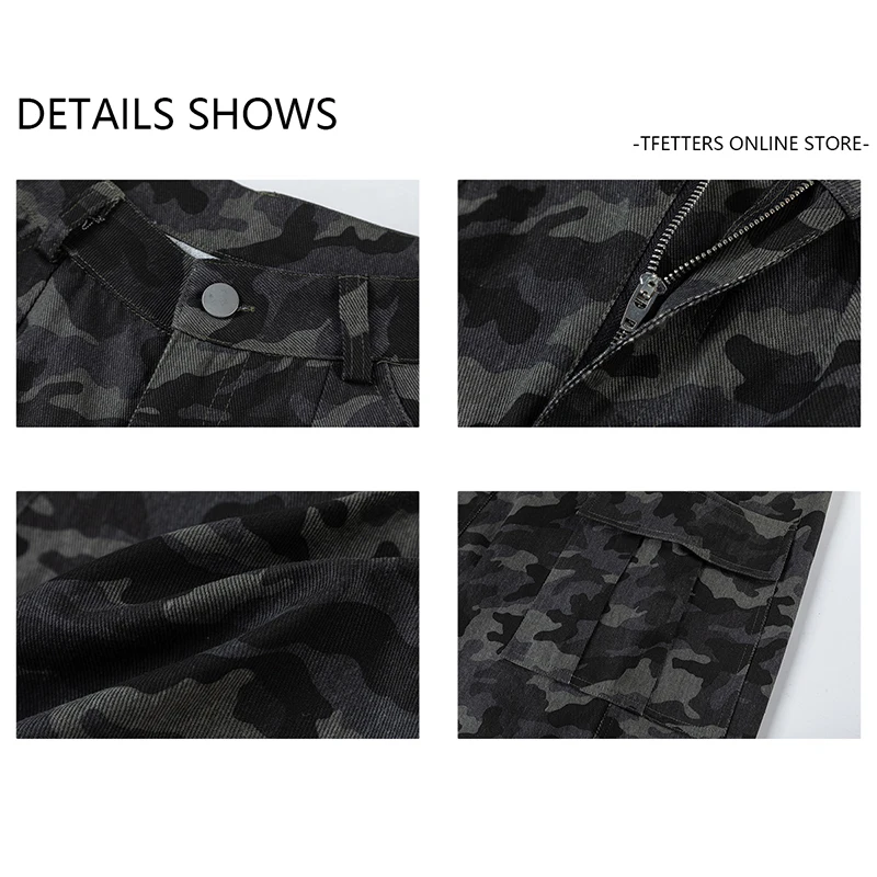 TFETTERS Large Pocket Camouflage Cargo Pants Men Casual Outdoor Climbing Straight Loose Wide-leg Pants 2025 Autumn Men's Wear