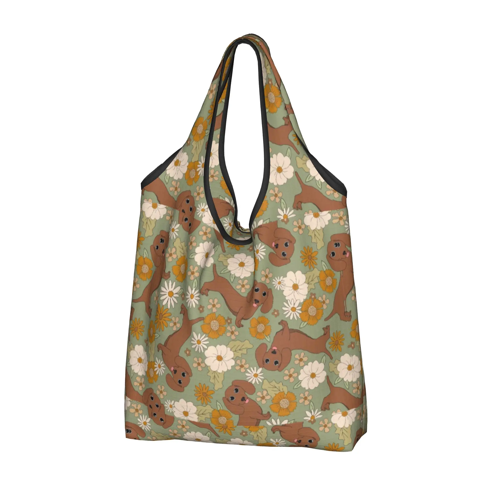 Fashion Print Colorful Dachshund Dog Tote Shopping Bag Portable Shopper Shoulder Badger Sausage Puppy Handbag