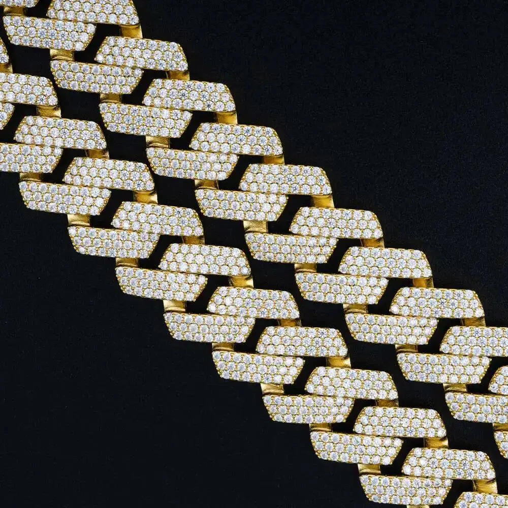 

Gold Plated Custom Cuban Chain Necklace Iced Out Moissanite Diamond Necklace Gold Jewelry